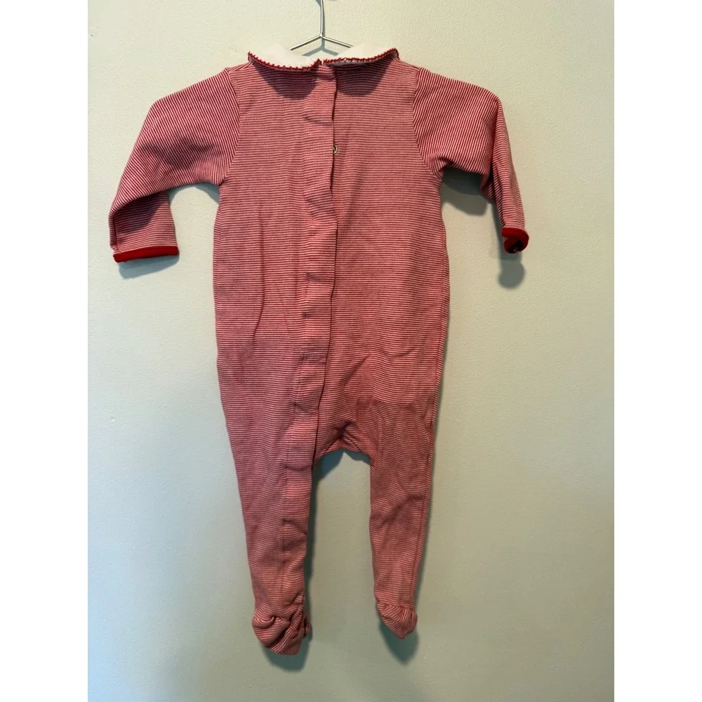Magnolia Baby Christmas Smocked Santa Reindeer Pima Cotton Stripe Footie 9M